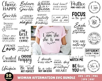 Vrouw bevestiging SVG bundel, She is me SVG, vrouwen empowerment bundel, inspirerende SVG voor vrouwen, positieve citaten, meisje citaten Svg, Cricut
