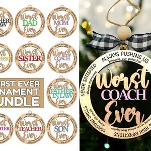 Schlimmsten je Bundle Laser geschnitten Datei, Bester Freund Weihnachtsschmuck SVG, Lustige Weihnachtsverzierung SVG, Weihnachtsgeschenk, Glowforge Laser Cut SVG