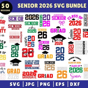 Senior 2026 SVG-Bundle, Klasse von 2026 SVG, Highschool-Svg, Senior 2026-Shirt-Svg, Graduierung 2026-Svg, Senior-Coquette-Bogen-Svg, Senior Mom
