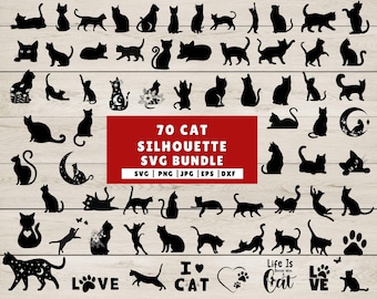 70 Cat Silhouette, Cat SVG, Cat Head SVG, Cat Face SVG, Cat Cut Files, Cat Design, Kitten Svg, Cat Vector, Kitty Svg, Pet Silhouette File
