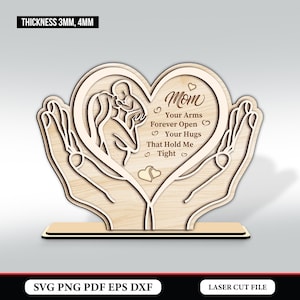 Gepersonaliseerde harthand Moederdagstandaard lasergesneden bestand, Moederdagcadeau SVG, DIY tafeldecor, lasergesneden standaard, Cricut, Glowforge-bestanden