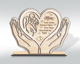 Personalised Heart Hand Mother Day Stand Laser Cut File, Mother's Day Gift SVG, DIY Table Decor, Laser Cut Stand, Cricut, Glowforge Files