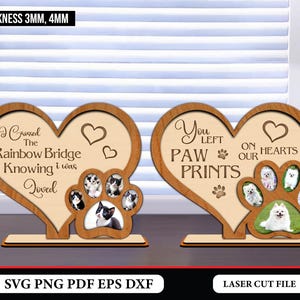 Memorial huisdier fotolijstjes lasergesneden SVG-bestand, huisdier verlies cadeau digitale sjabloon, hond kat fotolijst vector, Glowforge klaar Memorial Decor SVG