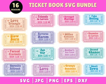 Book SVG Bundle, Book Tropes, Spicy Book PNG, Dark Romance Bundle, Bookish Ticket Bundle, Reading Svg, Bookmark Svg, Romance Reader, Ticket