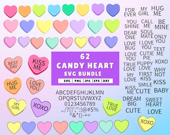 Candy Heart SVG, Candy Hearts PNG, Valentine Hearts SVG, Clipart Candy Heart, Niestandardowe Candy Heart, Wzór Candy Heart, Natychmiastowe pobieranie