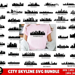40 US City Skyline SVG, Skyline Svg, Cut Files, Cricut, US Cities Svg, New York Svg, Clipart, Silhouette, Decal, USCity Skyline Vector