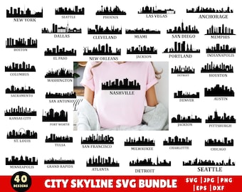 40 US City Skyline SVG, Skyline Svg, Cut Files, Cricut, US Cities Svg, New York Svg, Clipart, Silhouette, Decal, USCity Skyline Vector