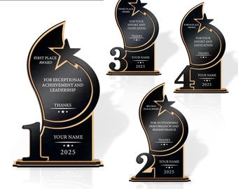 Juego de trofeos para el 1.er, 2.º, 3.er y 4.º puesto, paquete cortado con láser, Glowforge, archivo SVG de premio de madera, corte láser de madera, descarga digital