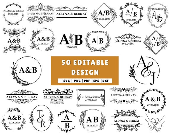 Family Name SVG, Cutting Board SVG, Wedding Monogram SVG, Personalized Split Monogram, Kitchen Towel Svg, Invitation Svg Download