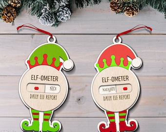 Personalized Elf Report Christmas Ornament Laser Cut File, Switch Between Naughty or Nice,Laser Ready SVG Cut File Template,Digital File SVG