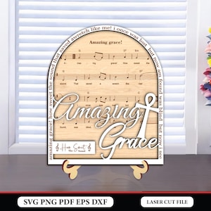 Amazing Grace Stand Decor Laser Cut File SVG, Religious Tiered Decor Svg, Music Faith Svg, Christian Svg, Catholic Svg, Glowforge SVG Files