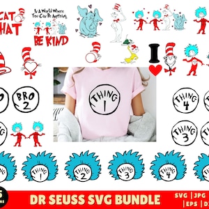 Dr Seuss SVG Bundle, Dr Seuss Png, Fräulein Thing SVG, Dr Seuss Hut Clipart, Die Katze im Hut SVG, Thing 1 und Thing 2 SVG, Instant Download