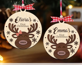 Baby's First Christmas Reindeer Ornament SVG, Laser Cut File, Glowforge, Christmas Tree Decor, Newborn 1st Xmas Decor, Christmas Ornament