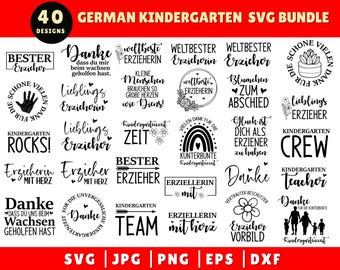 Niemiecki pakiet SVG przedszkola, niemiecki ploter Erzieherin SVG, pożegnanie przedszkola SVG, nauczyciel SVG, plik Cut Cricut, sylwetka pliku SVG