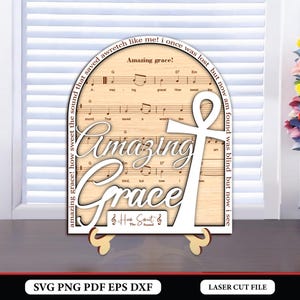 Amazing Grace Stand Decor Laser Cut File SVG, Religious Tiered Decor Svg, Music Faith Svg, Christian Svg, Catholic Svg, Glowforge SVG Files
