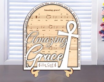 Amazing Grace Stand Decor Laser Cut File SVG, Religious Tiered Decor Svg, Music Faith Svg, Christian Svg, Catholic Svg, Glowforge SVG Files