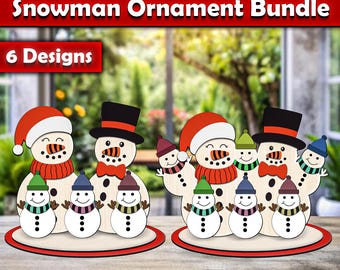 Personalised Christmas Snowman Ornament Bundle ,Lasercut File,Snowman Christmas Ornament,Family Christmas SVG,Christmas Decor,Glowforge File