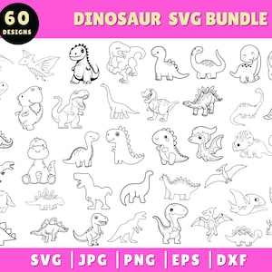 Pacchetto SVG di dinosauri carini, Silhouette di dinosauro in formato SVG, Silhouette in formato SVG, T-Rex in formato SVG, Cartone animato per bambini, Dinosauro in formato SVG, File di taglio di dinosauri, Dinosauro in formato SVG, Cricut