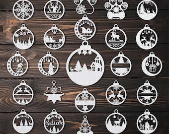 Personalized Ornaments Custom Decor Tree Ornaments Decor Baubles Tree Decoration Gifts Laser cut files Winter Ornament Svg bundle, Glowforge