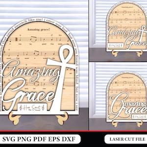 Amazing Grace Stand Decor Laser Cut File SVG, Religious Tiered Decor Svg, Music Faith Svg, Christian Svg, Catholic Svg, Glowforge SVG Files