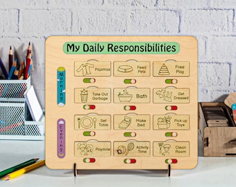 Daily Responsibilities Laser Cut File, Responsibility Board SVG, Kids File, Daily Chore Glowforge, Chore Chart Laser File, Digital Download.