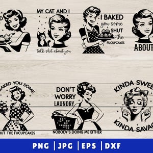 Retro Sassy PNG Bundle, Trendy Retro Housewife PNG, Retro Clip Art Bundle, Sublimation Design for t-shirts Tote bag, Sarcastic Retro Women image 2