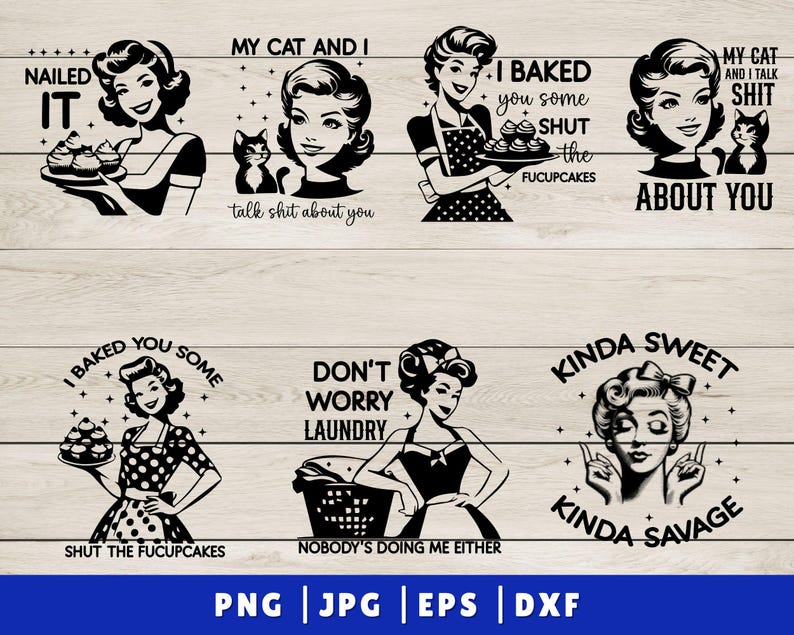 Retro Sassy PNG Bundle, Trendy Retro Housewife PNG, Retro Clip Art Bundle, Sublimation Design for t-shirts Tote bag, Sarcastic Retro Women image 2