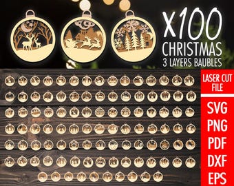 Weihnachtsverzierung SVG Bundle 3 Schichten Ornament Laser Cut Dateien Weihnachtskugeln Baumschmuck Handwerk hängende Spielerei Digitaler Download SVG