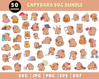 Cute Capybara SVG Bundle,Kawaii Capybara Clipart,Instant Digital Download for Cricut & Silhouette,High-Quality Printing, Animal Illustration
