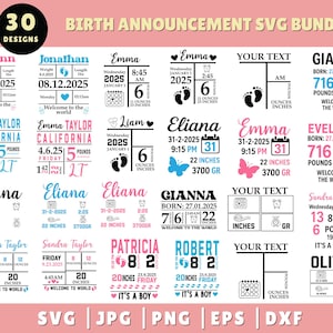 Birth Announcement SVG Bundle, Baby Stats Template, Birth Stats Svg, Baby Keepsake Template Svg, Baby Stats Chart Svg, Baby Girl Svg
