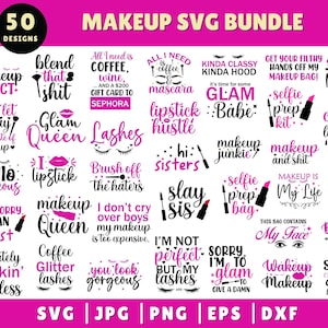 Makeup SVG bundle, Makeup Quotes SVG, Beauty Svg, Cosmetics, Mascara Svg, Lipstick Svg, Makeup Artist Shirt, Cut File Cricut, Makeup Bag Svg