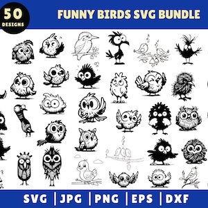 Funny Birds Bundle SVG, Cute Birds Design, Crazy Birds Clipart, Birds Vector Sublimation, Cricut Cut File, Cartoon Birds SVG, Instant File