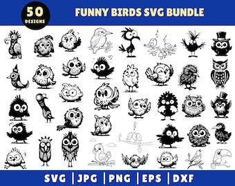 Funny Birds Bundle SVG, Cute Birds Design, Crazy Birds Clipart, Birds Vector Sublimation, Cricut Cut File, Cartoon Birds SVG, Instant File