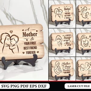Letrero para el día de la madre cortado con láser SVG, letrero cortado con láser para madres, archivo de letrero para estante del día de la madre, archivo cortado con láser para el día de la madre, Glowforge, descarga digital