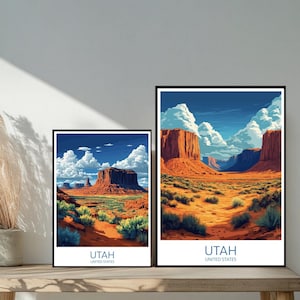 Poster de voyage Utah États-Unis - destinations emblématiques inspirées d'un mur unique - décoration d'intérieur moderne de Salt Lake City - cadeau parfait pour les amateurs de voyage