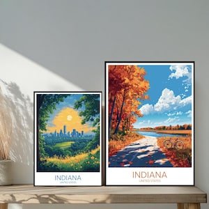Poster de voyage Indiana États-Unis - destinations emblématiques inspirées d'un mur unique - décoration d'intérieur moderne d'Indianapolis - cadeau parfait pour les amateurs de voyage