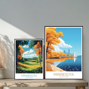 Affiche de voyage Minnesota États-Unis - destinations emblématiques inspirées d'un mur unique - décoration d'intérieur moderne du Minnesota - cadeau parfait pour les amateurs de voyage