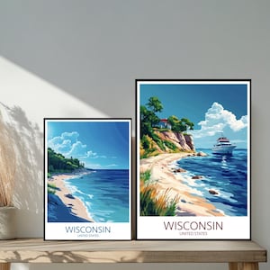 Affiche de voyage du Wisconsin, États-Unis - Destinations emblématiques uniques inspirées d'un mur - Décoration d'intérieur moderne de Milwaukee - Cadeau parfait pour les amateurs de voyage