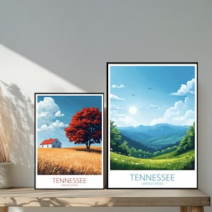 Poster de voyage Tennessee, États-Unis - Destinations emblématiques uniques inspirées d'un mur - Décoration d'intérieur moderne de Nashville - Cadeau parfait pour les amateurs de voyage