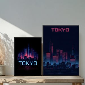 Tokyo Reiseposter - Neon Cyberpunk Skyline, Japan Wandkunst, Retrowave Minimal Print, Nacht Stadtbild - Tokyo Digital Download