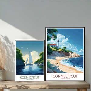 Poster de voyage Connecticut USA - destinations emblématiques uniques inspirées d'un mur - décoration d'intérieur moderne de la Nouvelle-Angleterre - cadeau parfait pour les amateurs de voyage