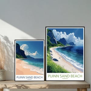 Poster de voyage Puinn Sand Beach - Destinations emblématiques inspirées d'un mur unique - Décoration d'intérieur moderne de plage de Norvège - Cadeau parfait pour les amateurs de voyage