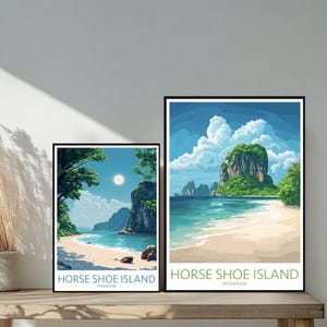Poster Horse Shoe Island Beach - Destinations emblématiques inspirées d'un mur unique - Décoration d'intérieur moderne Myanmar - Cadeau parfait pour les amateurs de voyage