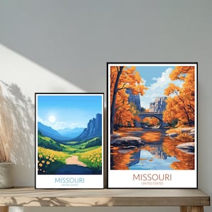Affiche de voyage Missouri États-Unis - destinations emblématiques uniques inspirées d'un mur - décoration d'intérieur moderne de Kansas City - cadeau parfait pour les amateurs de voyage