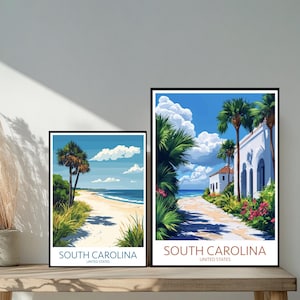 Poster de voyage de Caroline du Sud aux États-Unis - Destinations emblématiques inspirées d'un mur unique - Décoration d'intérieur moderne de Charleston - Amateurs de cadeaux parfaits