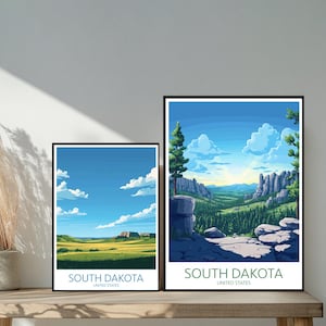 Poster de voyage du Dakota du Sud aux États-Unis - Destinations emblématiques inspirées d'un mur unique - Décoration d'intérieur moderne Pierre - Cadeau parfait pour les amateurs