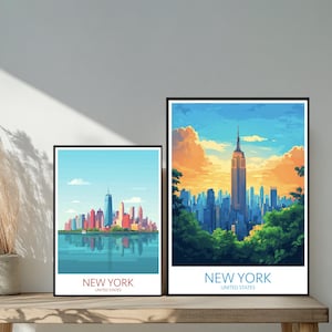 Poster de voyage à New York, États-Unis - Destinations emblématiques inspirées d'un mur unique - Décoration d'intérieur moderne et nature - Cadeau parfait pour les amateurs de voyage