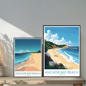 Poster de voyage sur la plage d'Anchor Bay - Destinations emblématiques inspirées d'un mur unique - Décoration d'intérieur moderne sur la plage d'Australie - Cadeau parfait pour les amateurs de voyage