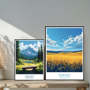 Affiche de voyage Idaho États-Unis - destinations emblématiques inspirées d'un mur unique - décoration d'intérieur moderne Art Boise USA - cadeau parfait pour les amateurs de voyage