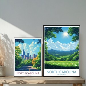Poster de voyage de Caroline du Nord aux États-Unis - Destinations emblématiques inspirées d'un mur unique - Décoration d'intérieur moderne - Cadeau parfait pour les amateurs de voyage